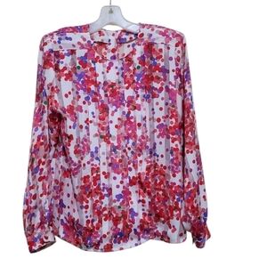 Nicola White Multicolor Polka Dot Longsleeve Blouse With Shoulder Pad Size 10